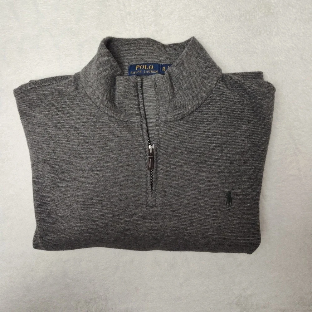 Polo Ralph Lauren Sweatshirt Mens XL Gray Mock Neck 1/4 Zip‎ Pullover Logo Work